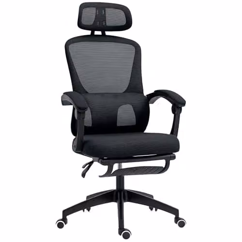 HOMCOM Ergonomic Black Mesh and Fabric Office Chair with Headrest, Armrests and Height Adjustment