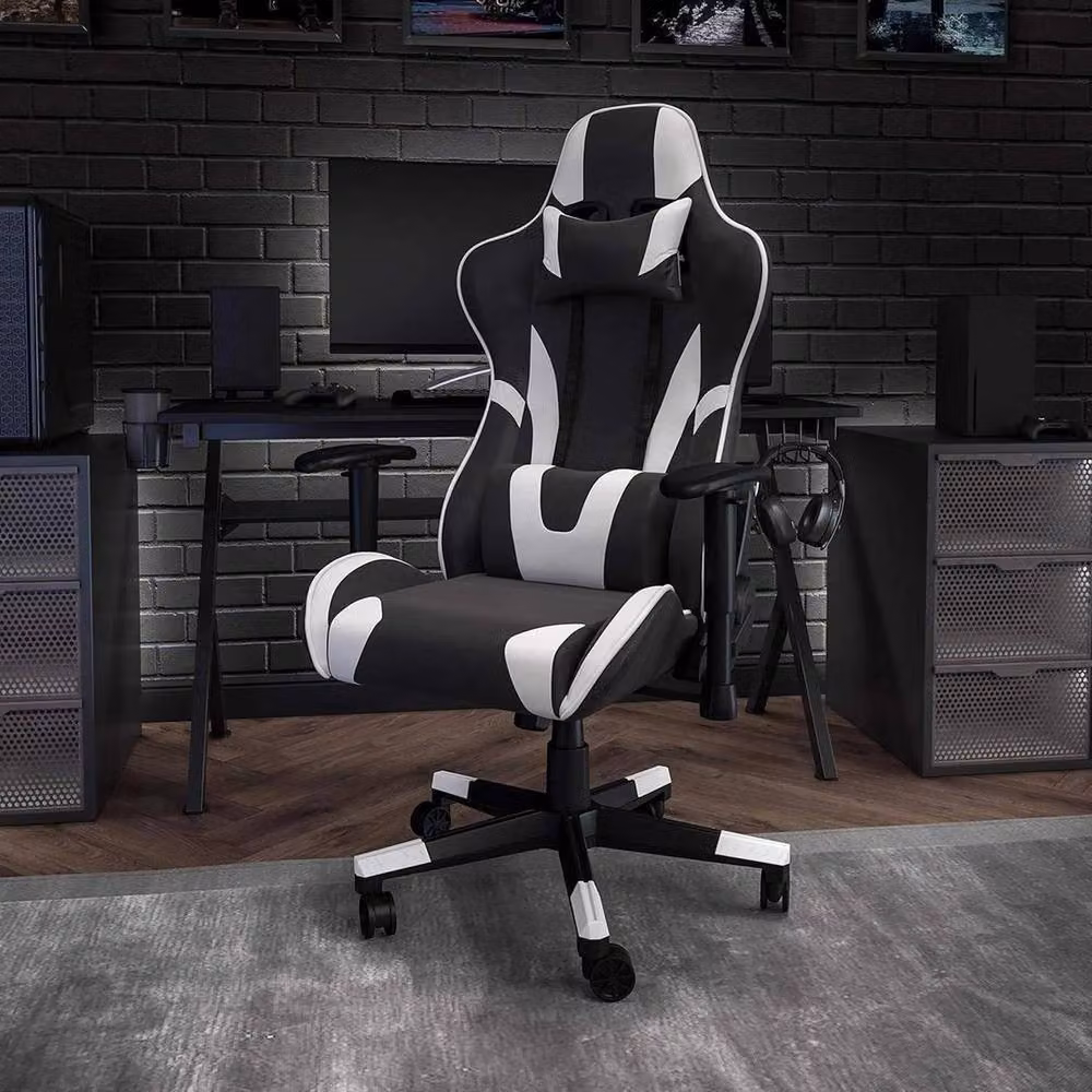 KORVIXA Black and White Reclining Gaming Chair with Headrest and Armrests – 3