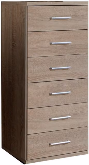 TJS Modern Oak 6 Drawer Bedroom Chest in Brown