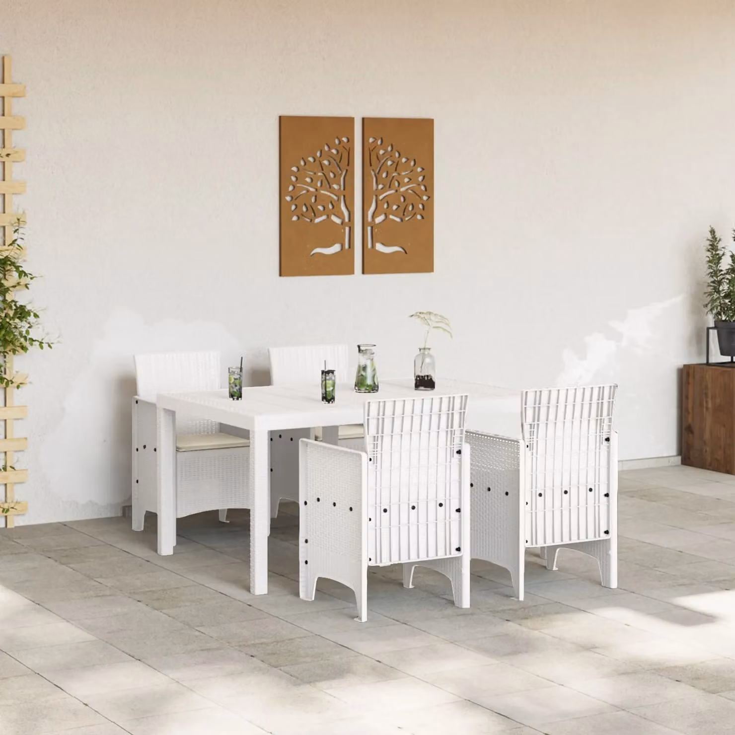 Berkfield Home 5 Piece White Poly Rattan Garden Dining Set with Weather Resistant Cushions – 3