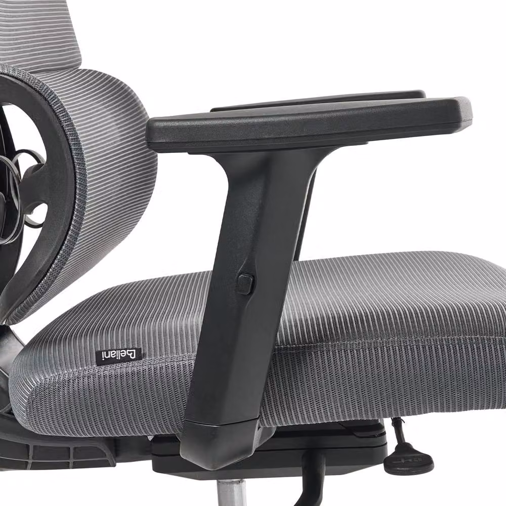 Wyld and Coco Ergonomic Grey Fabric Mesh Office Chair with Adjustable Headrest, Armrests and Seat Depth – 3