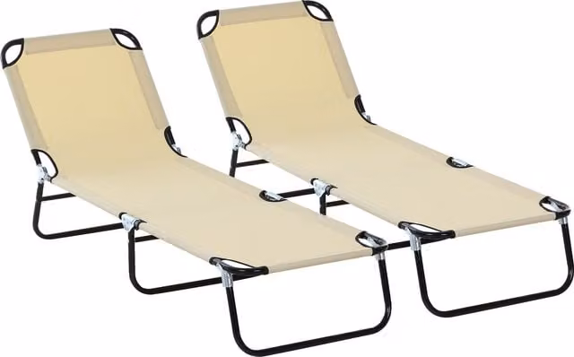 Outsunny Reclining Lounger with 5-Position Backrest in Beige