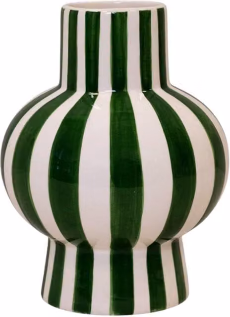 Four Candle Modern Striped Ceramic Round Tabletop Vase in Green and White, H: 21.0 cm, W: 16.0 cm, D: 16.0 cm – 1