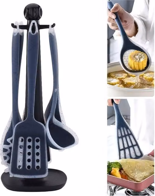 SPETLEK 7-Piece Black Silicone Kitchen Utensils Set