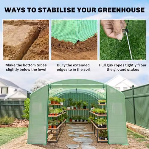 Outsunny Green Polytunnel Greenhouse with Roller Windows and Galvanised Steel Frame, W: 6.0 m, D: 3.0 m, H: 2.0 m – 5