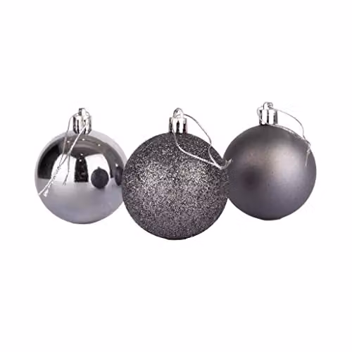 Shatchi Set of 3 Shatterproof Plastic Christmas Baubles in Grey and Silver, Diameter: 10 cm – 1