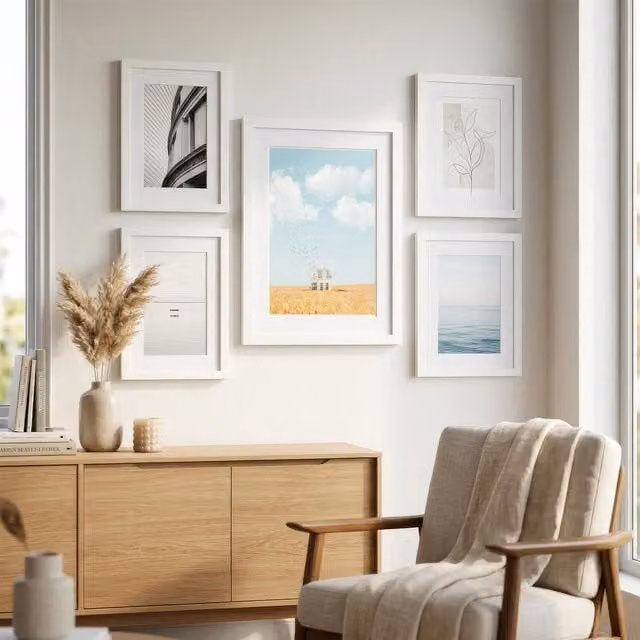 Nicola Spring Rectangular Photo Frames with A5 Mounts, A4 Size, White, Pack of 3