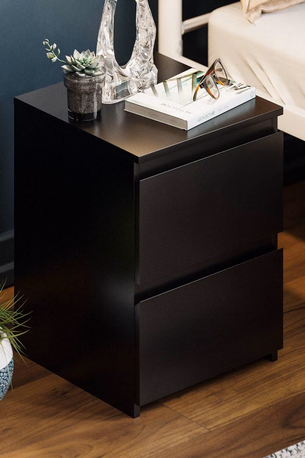 HD Designs Denver 2 Drawer Bedside Chest in Black, W/D/H: 4.0 x 2.95 x 2.95 dm – 4