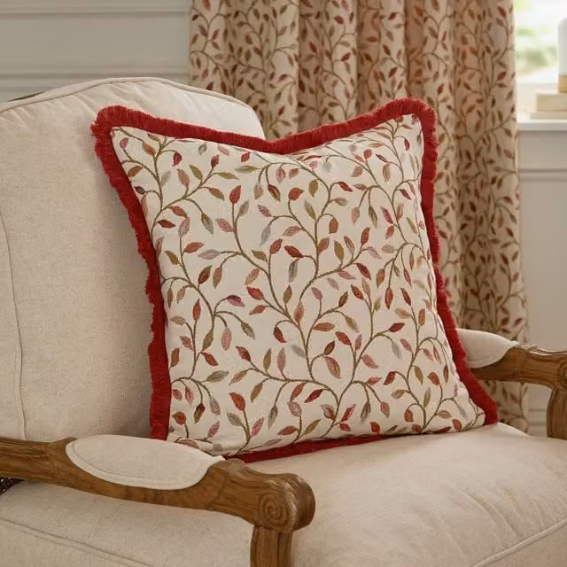 Voyage Maison Cervino Red and Multicolour Floral Jacquard Feather Filled Cushion, W/D/H: 50 x 50 x 50 cm