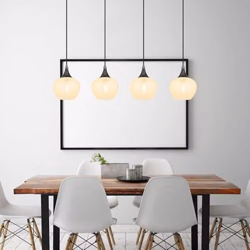 Globo Lighting Glass Pendant Lamp with 4 E27 Sockets in Black and Chrome, W/D/H: 99 x 18 x 120 cm – 4