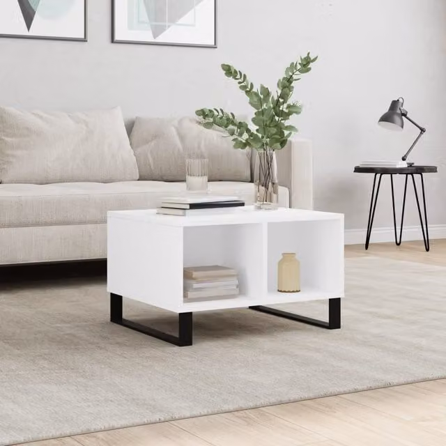 Berkfield Home Modern White Coffee Table in Engineered Wood W/D/H: 60 x 50 x 36.5 cm – 1