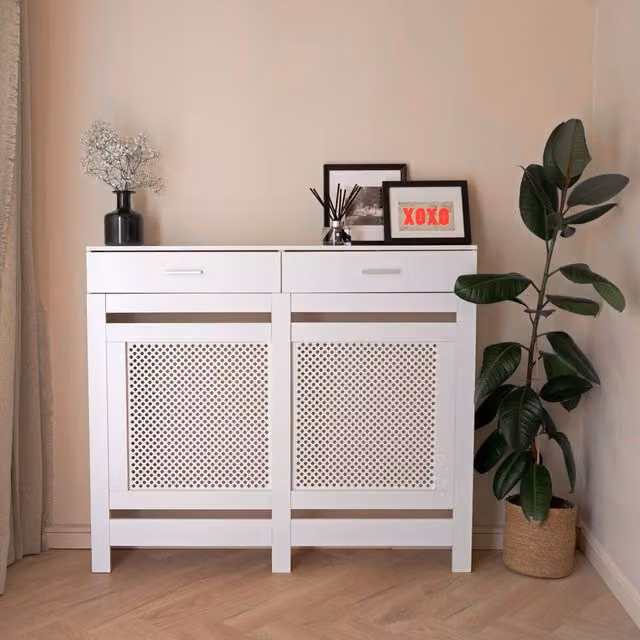 Jack Stonehouse White Lattice MDF Radiator Cover with Drawer
