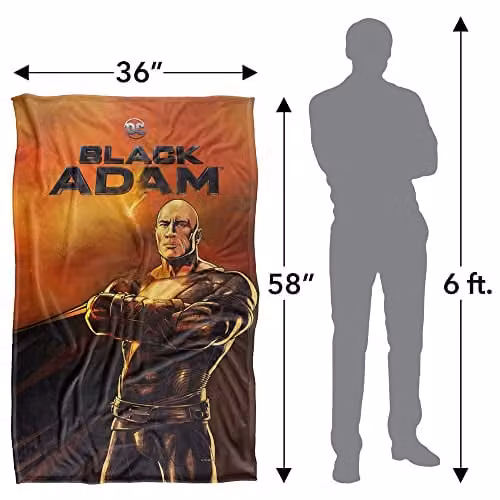 LOGOVISION Black Adam Logo and Character Super Soft Silky Touch Fleece Throw Blanket, Black and Multicolour, W: 91 cm, D: 147 cm – 4