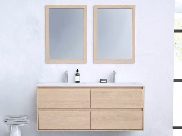 MILIPAM Suspended Bathroom Furniture with Built-In Basin in Light Oak, W: 120 cm, D: 45 cm, H: 50 cm