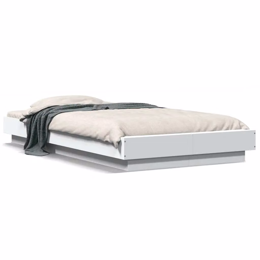 Berkfield Home Modern White Bed Frame with LED Under-Bed Lighting and USB Charging Port, W/D/H: 75 x 190 cm – 2