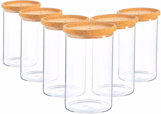 Argon Tableware Set of 6 Transparent Glass Screw Top Jars with Cork Lids, 1 l