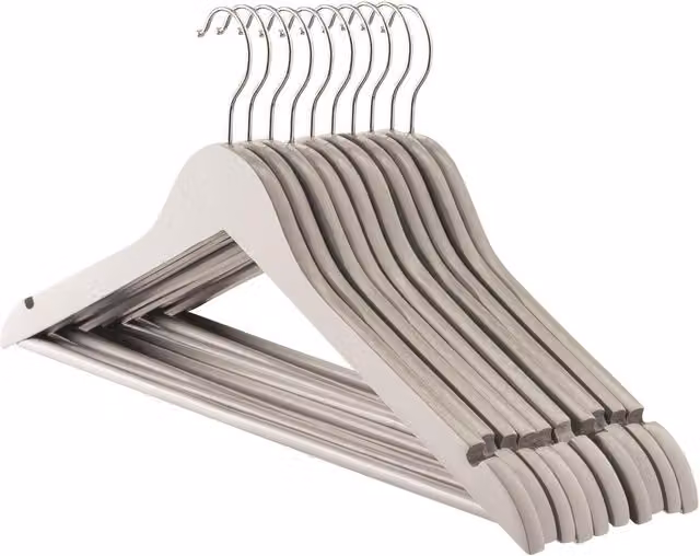 Harbour Housewares Grey Wooden Coat Hangers with Notches and Bar, Pack of 10