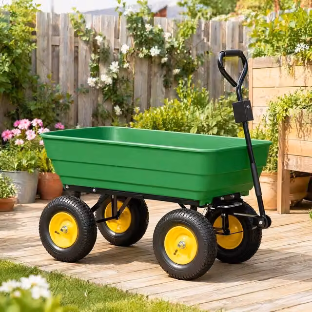 STILVORA Garden Cart with Tipping Function, 125 L, Green