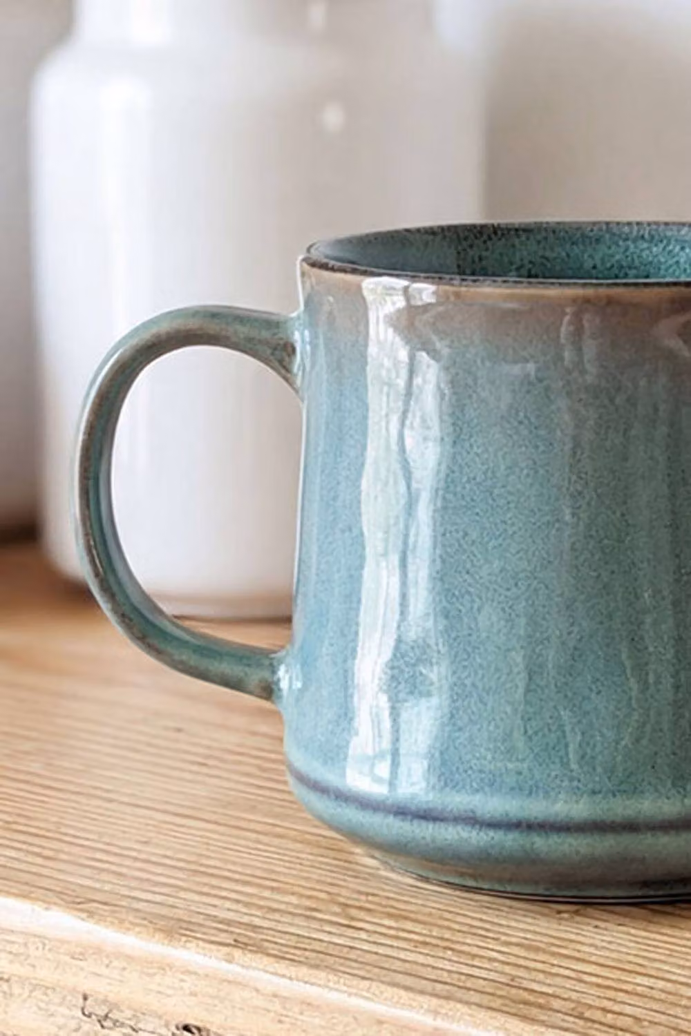 Scandi Home Set of 2 Petrol Green Reactive Glaze Ceramic Mugs, 600ml – 3