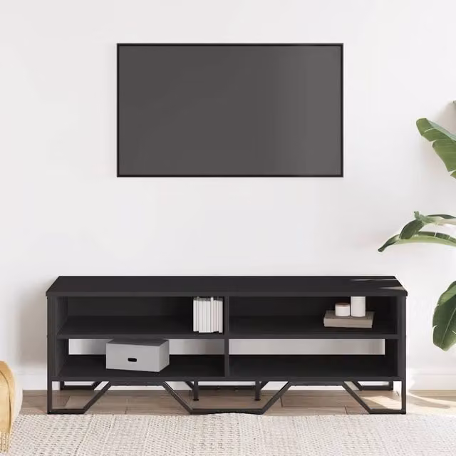 Berkfield Home TV Cabinet in Black Matt MDF and Metal, W/D/H: 122 x 34 x 41 cm – 1