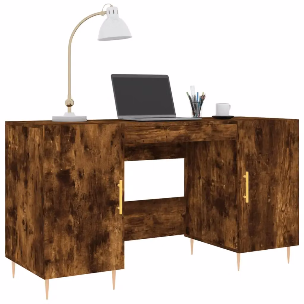 Berkfield Writing Desk in Smoked Oak and Brown with Gold Accents, W/D/H: 140 x 50 x 75 cm – 3
