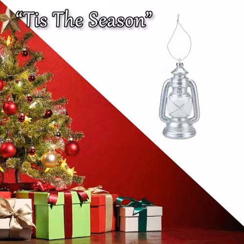 VFM e-Store White and Silver Glitter Lamp Christmas Tree Ornament, H 15.5 x W 8 x D 6.5 cm – 6