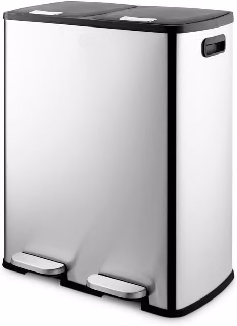 Swan 60L Silver Stainless Steel Pedal Recycling Bin with 2x30L Removable Inner Buckets