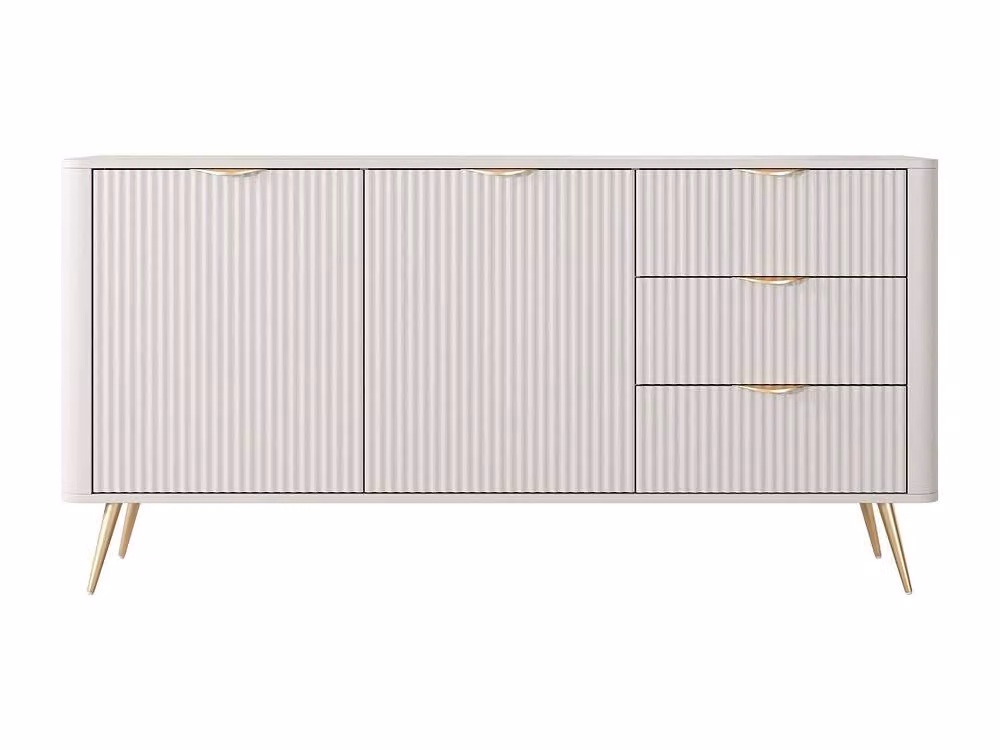 Vente-unique ELONARIA Modern MDF Sideboard with 2 Doors and 3 Drawers in Beige and Gold – 2