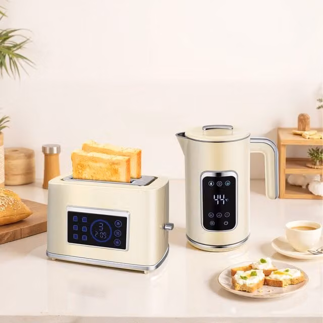 HOMCOM Rapid Boil Kettle 1.7l and 2 Slice Toaster Set in Cream and Beige