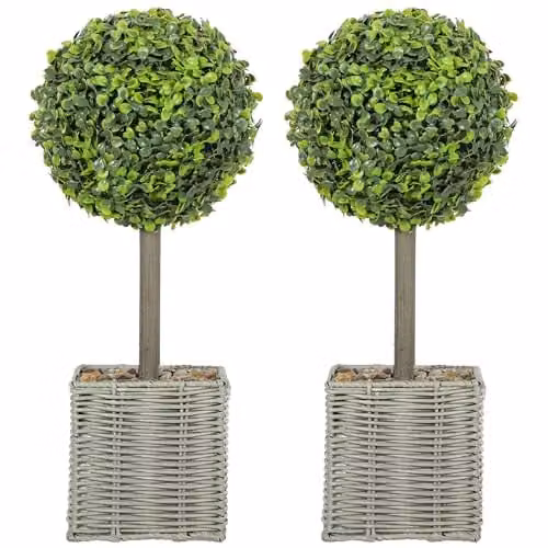 HOMCOM Set of 2 Green Artificial Boxwood Ball Plants, Height: 50 cm – 1