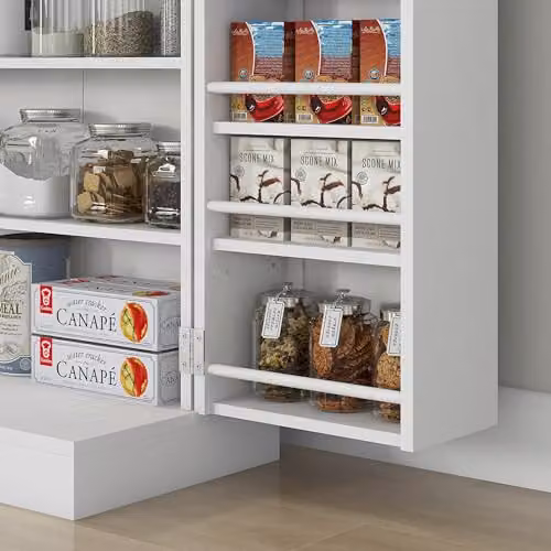 HOMCOM White Freestanding Kitchen Pantry Cabinet with Hinged Doors, W/D/H: 60 x 30 x 104 cm – 3