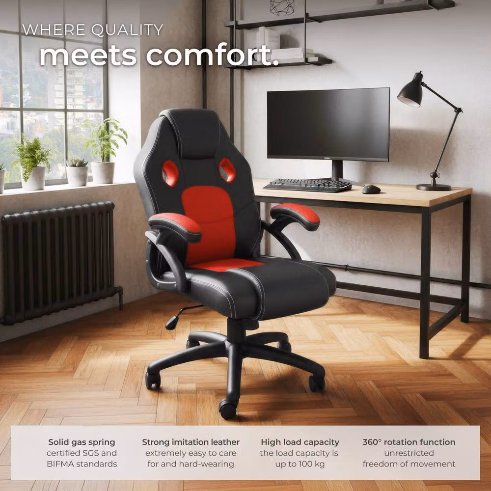 tectake Mike Gaming Chair in Red with Synthetic Leather and Fabric Finish – 8