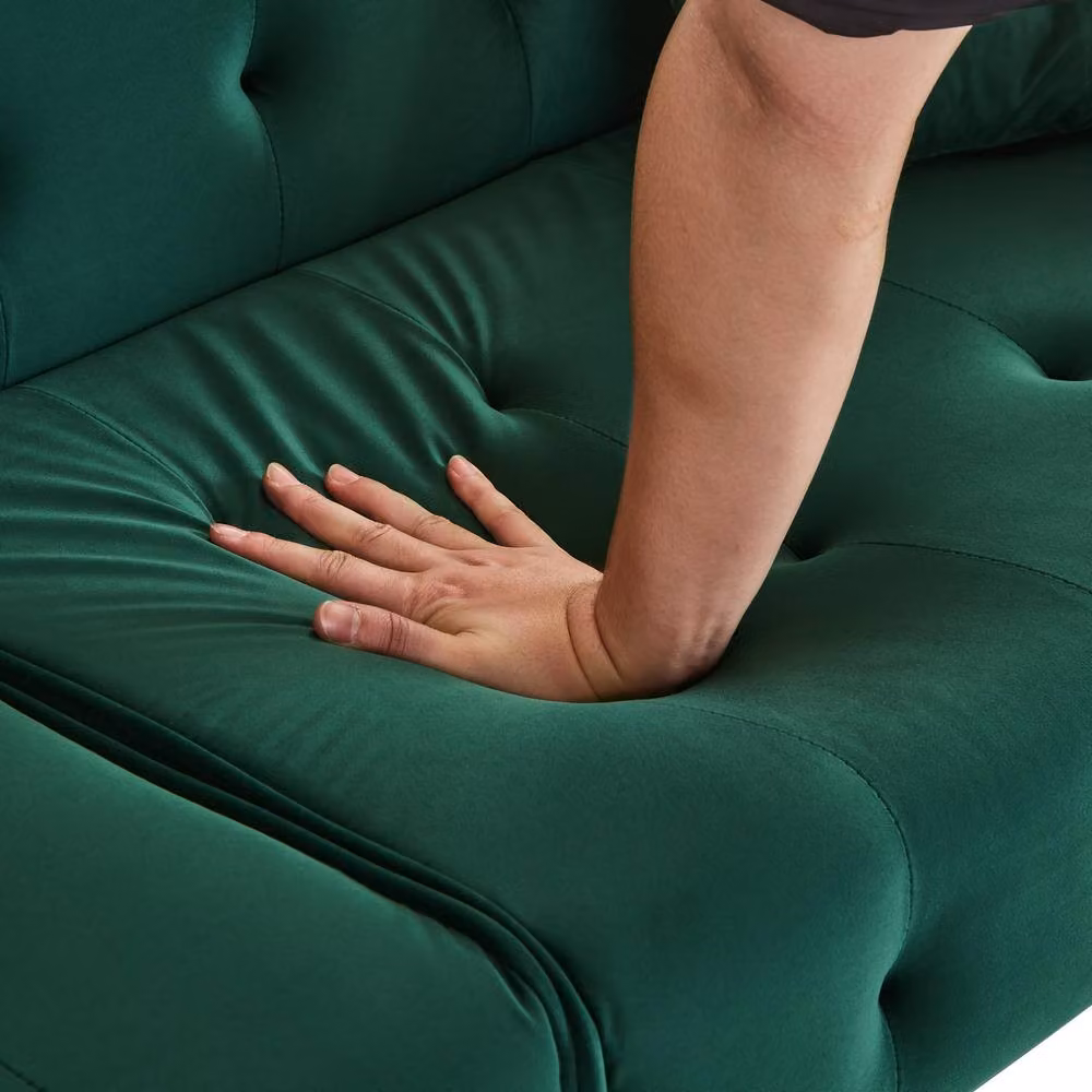 Merax Green Velvet Sofa Bed with Solid Wood Frame and Scatter Cushions – 8