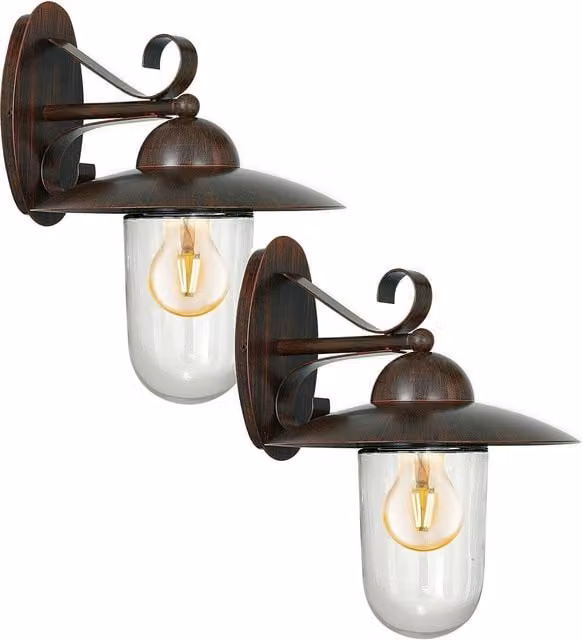Loops 2 Pack Antique Brown Steel IP44 Outdoor Wall Lanterns with E27 Bulb Holder – 1