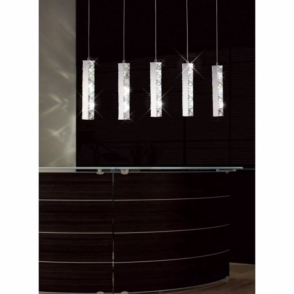 Netlighting Galaxy Linear Pendant 5 Drop 15W LED 6000K Polished Chrome and Grey Crystal – 3