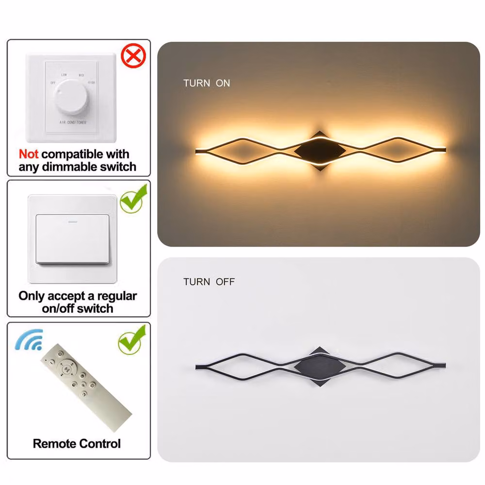 NIVOR Black Dimmable LED Ceiling Light 24W with Remote Control, Modern Aluminium Flush Mount Linear Lamp – 2
