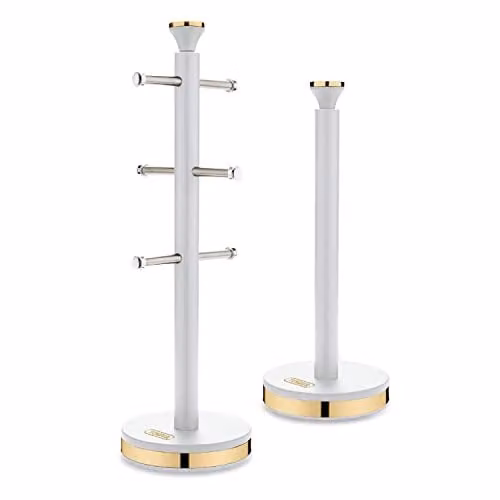 Tower Cavaletto Freestanding Mug Tree and Towel Pole Set with Anti-Slip Base, White and Gold – 1