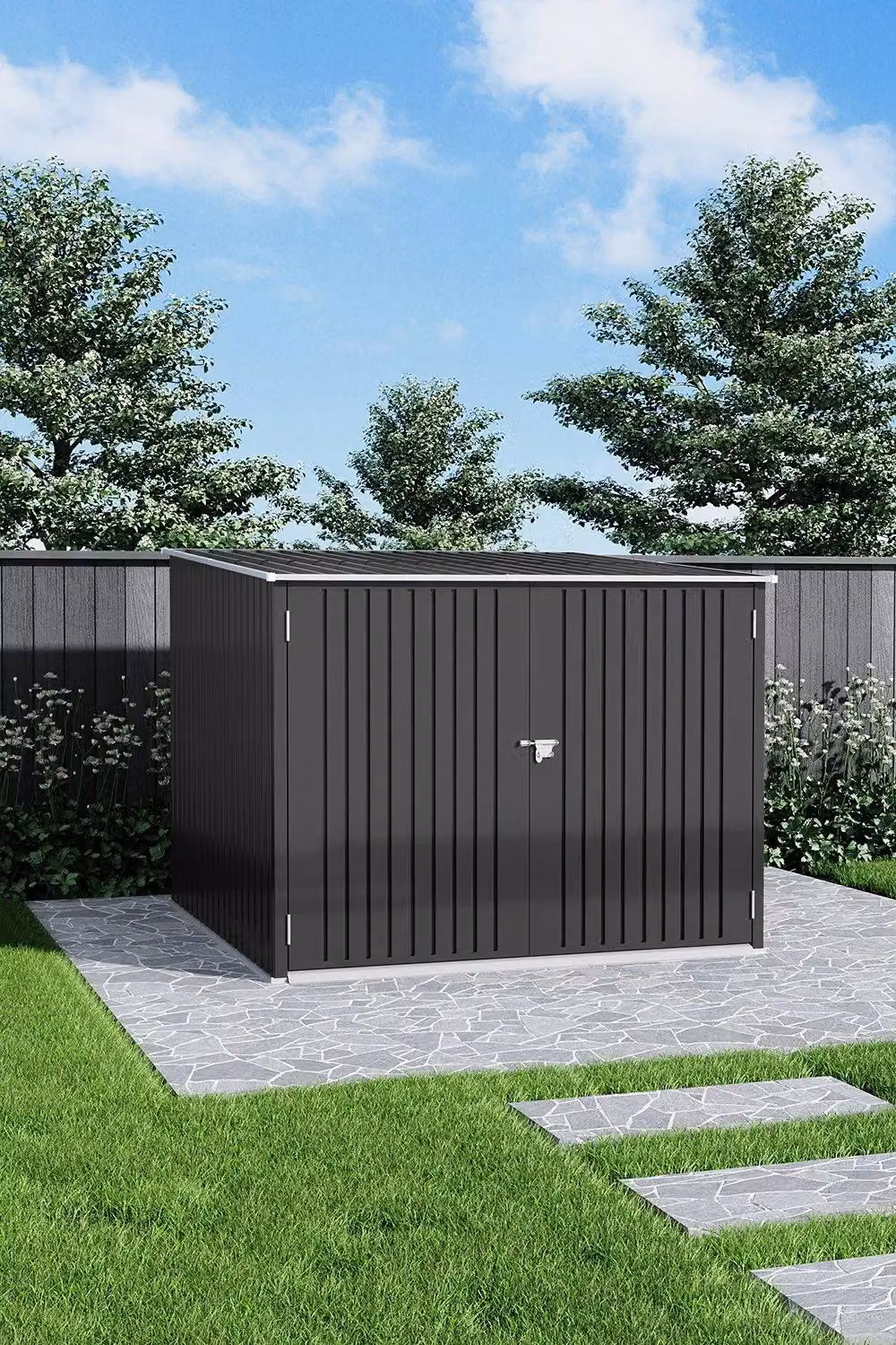 Garden Sanctuary Modern Black Galvanised Steel Outdoor Bicycle Storage Shed W/D/H: 195.0 x 157.5 x 205.0 cm – 2