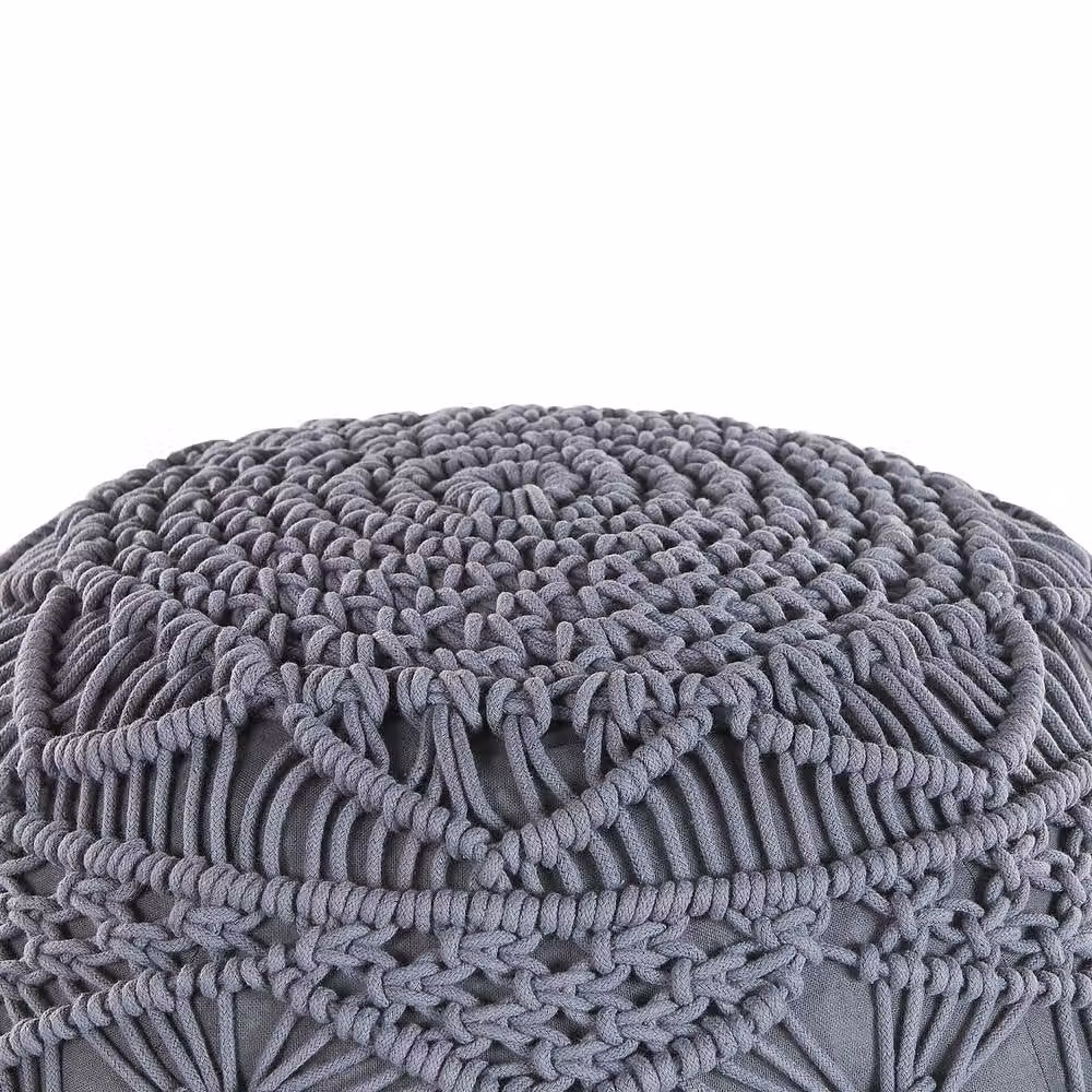 Wyld and Coco Grey Cotton Knitted Pouffe, Round Cylindrical Crochet Footstool – 3