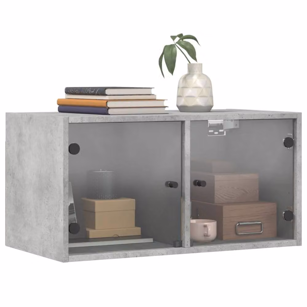 Berkfield Home Set of 2 Wall Mounted Cabinets with Glass Doors in Concrete Grey, W/D/H: 68.5 x 37 x 35 cm – 3