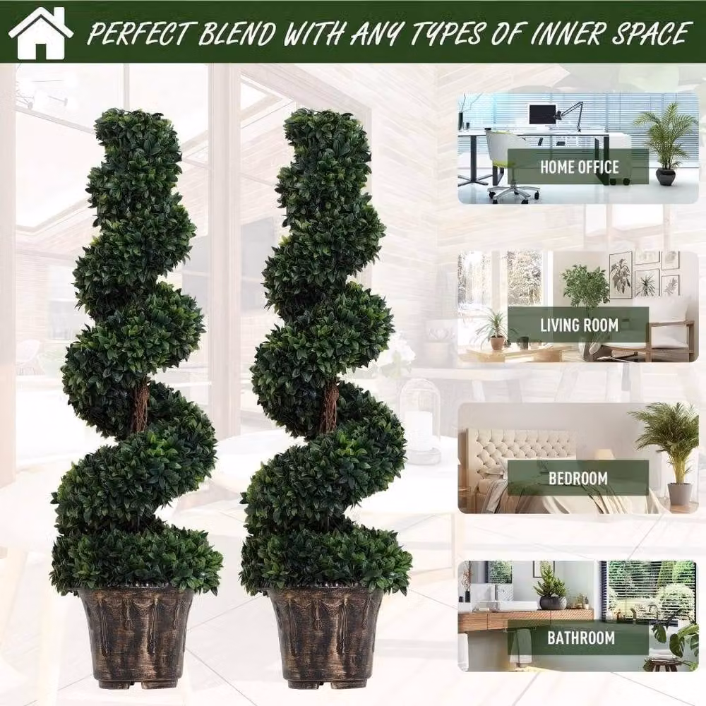 STILVORA Set of 2 Artificial Green Tabletop Plants with Bronze Concrete Pots, Height: 32 cm, Width: 120 cm – 4