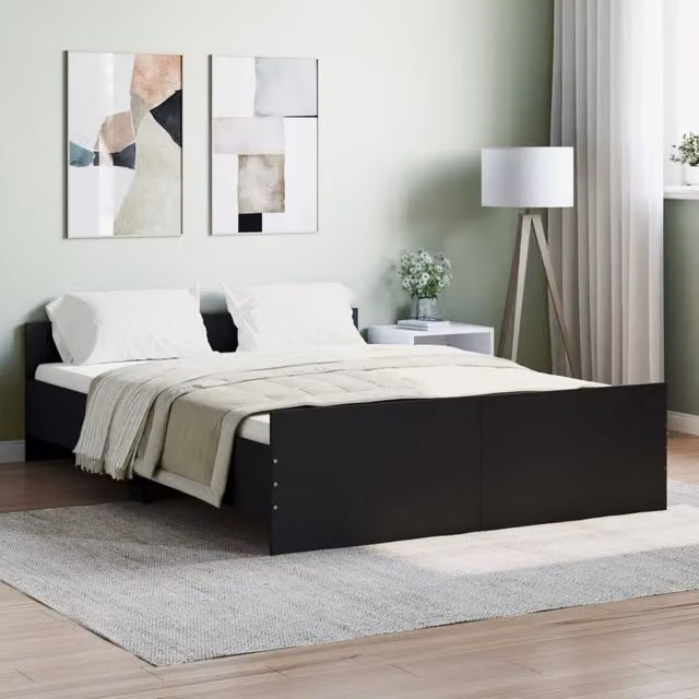 Berkfield Home Double Bed Frame with Headboard and Footboard in Black, W: 135 cm, L: 190 cm – 1