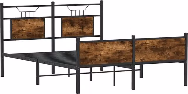Berkfield Home Durable Industrial Bed Frame in Smoked Oak and Brown, W/D/H: 140 x 200 cm