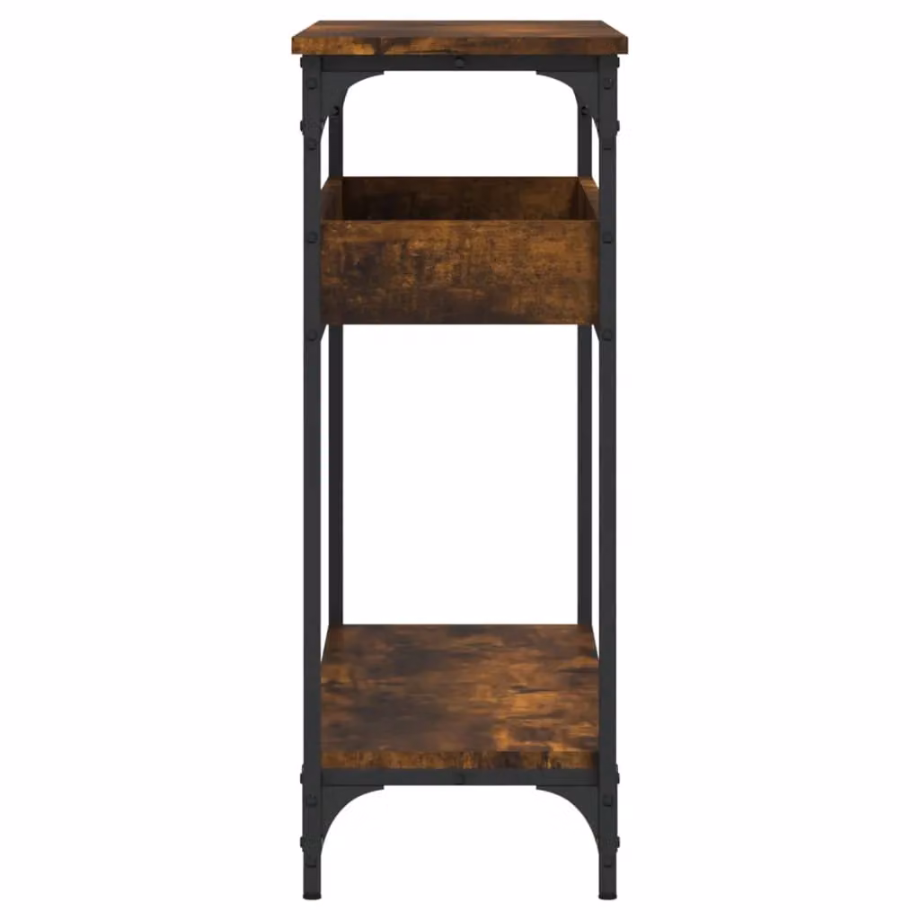 Berkfield Home Smoked Oak Console Table with Shelf, Brown, W/D/H: 100 x 29 x 75 cm – 4