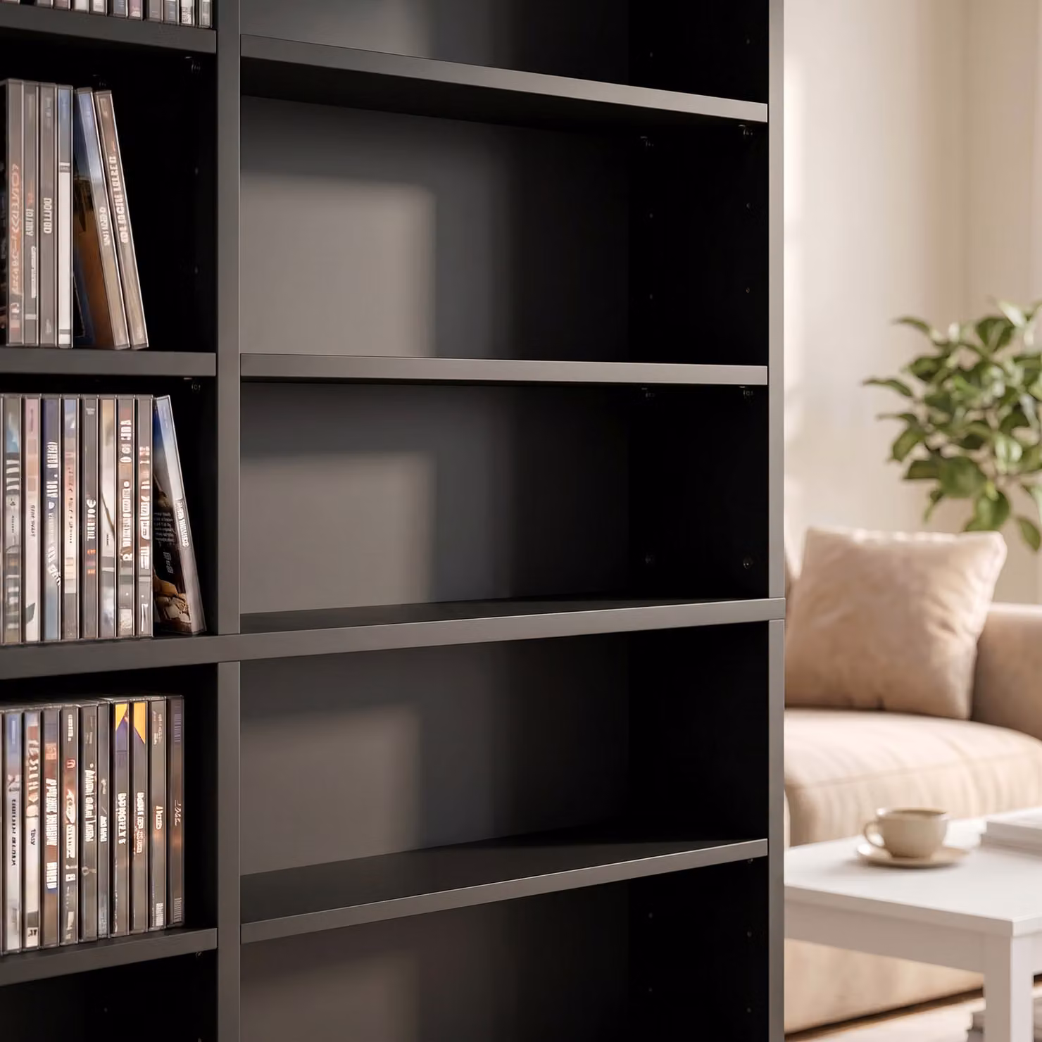 HOMCOM Black Media Storage Unit with 24 Compartments and 18 Adjustable Shelves for CD, DVD and Blu-ray Storage, H 145.0 cm x W 126.3 cm – 8