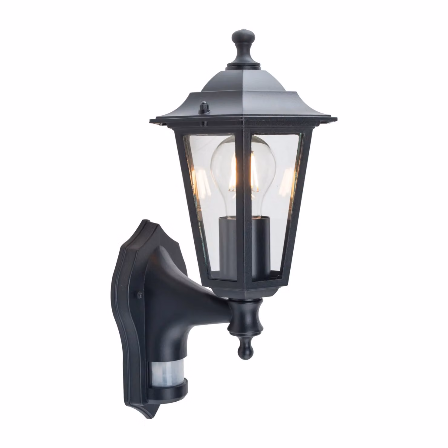 First Choice Lighting Eversham Set of 2 Black Six Sided Lantern Outdoor Wall Lights with PIR Motion Sensor – 2