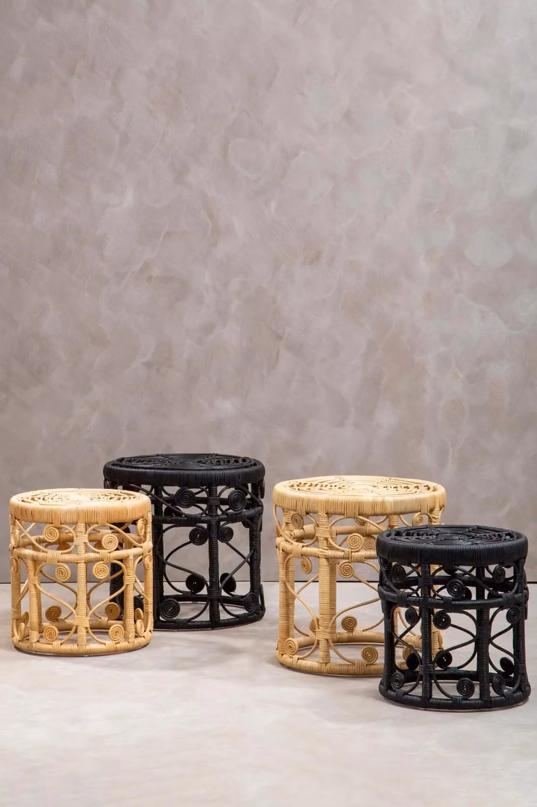 Orsina Mataram Set of Two Round Black and Natural Rattan Nested Tables – 2