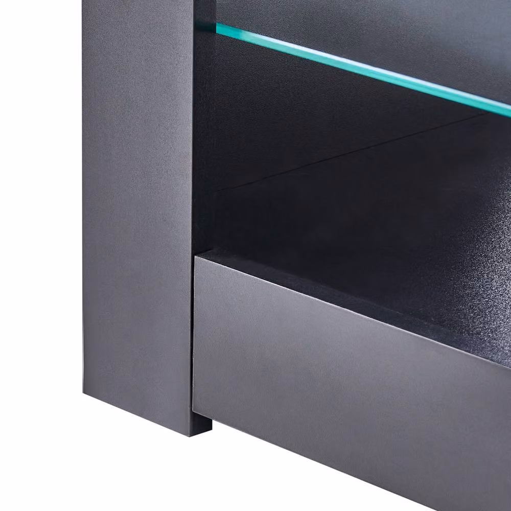 Wyld and Coco Zenith TV Stand in Black Wood with Glass Shelves and Cable Management, W: 150.0 cm, H: 40.0 cm – 4
