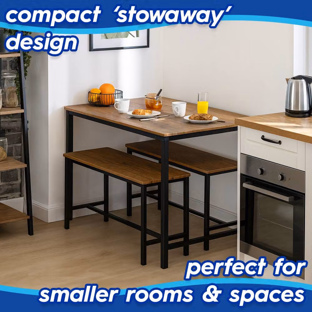 Harbour Housewares Modern Four-Seater Compact Dining Set in Brown and Black – 2