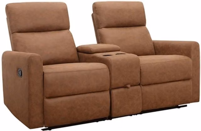 Dorel Daoulas Adjustable Double Recliner in Brown with Synthetic Leather and Fabric Upholstery